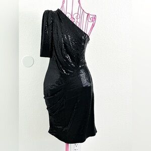 Anthropologie Eva Franco Sequin One-Shoulder Cocktail Mini Dress Size 0